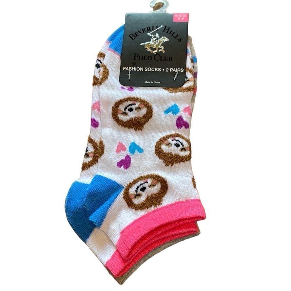 NEW Beverly Hills Polo Club 2-pack Woman’s Fashion Sloth & Stripe Socks